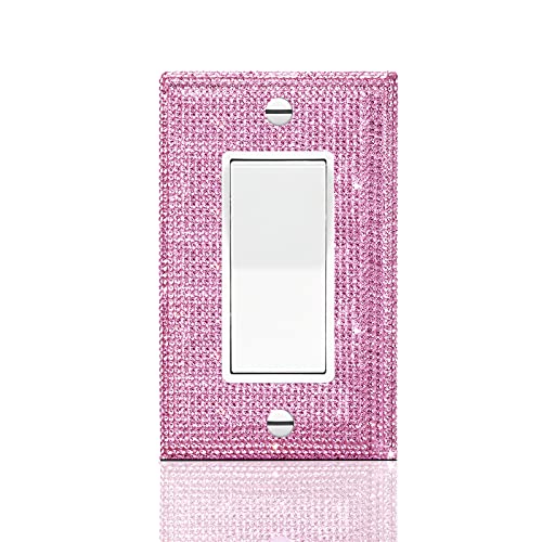 Gaocai Silver Shiny Pink Rhinestones Wall Plates Light Switch Cover Plate Decorative Wall Plate Rhinestone Bling Light Switch Cover 1 Gang - Image 1
