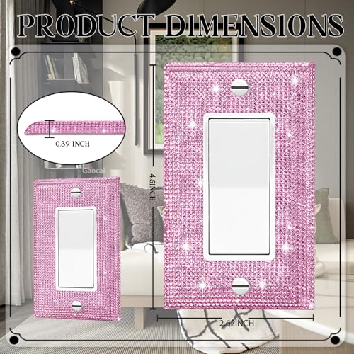 Gaocai Silver Shiny Pink Rhinestones Wall Plates Light Switch Cover Plate Decorative Wall Plate Rhinestone Bling Light Switch Cover 1 Gang - Image 2