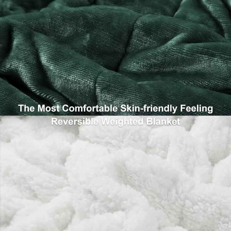 Alomidds Weighted Blanket for Adults, Twin Size 12 lbs Weighted Blankets,Heavy Blanket with Reversible Soft Shiny Fleece and Cozy Warm Sherpa for Couch Bed, 48 x 72 inches,Green - Image 3