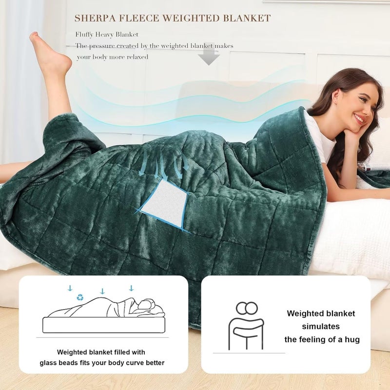 Alomidds Weighted Blanket for Adults, Twin Size 12 lbs Weighted Blankets,Heavy Blanket with Reversible Soft Shiny Fleece and Cozy Warm Sherpa for Couch Bed, 48 x 72 inches,Green - Image 2