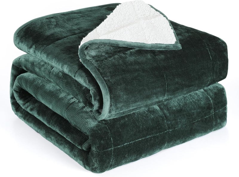 Alomidds Weighted Blanket for Adults, Twin Size 12 lbs Weighted Blankets,Heavy Blanket with Reversible Soft Shiny Fleece and Cozy Warm Sherpa for Couch Bed, 48 x 72 inches,Green - Image 1