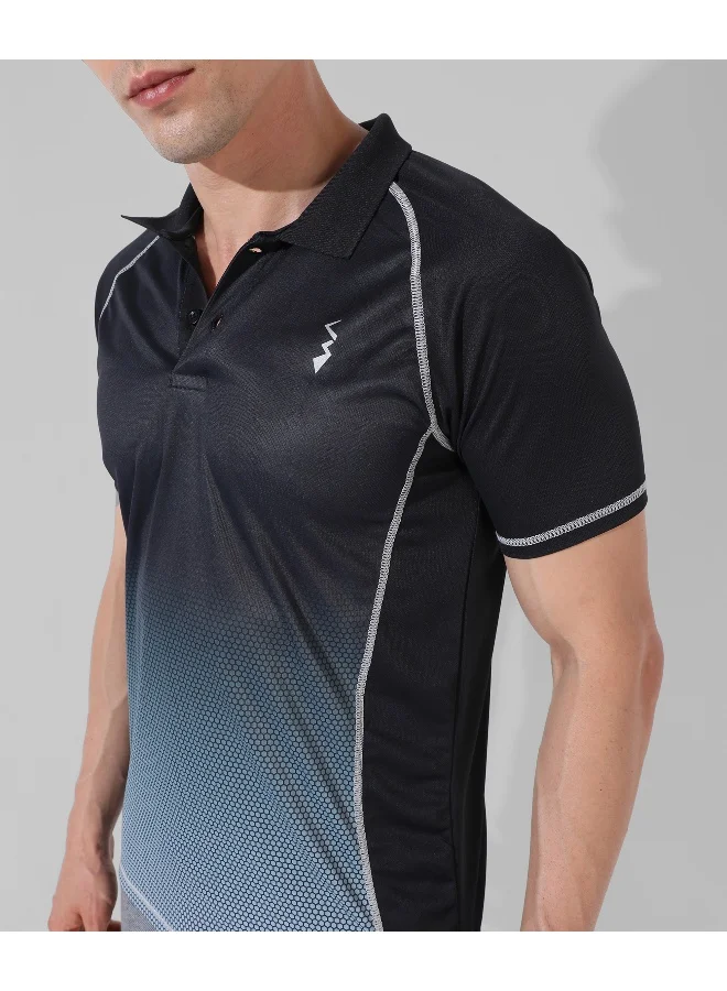Campus Sutra Men's Black Colourblocked Regular Fit Activewear T-Shirt