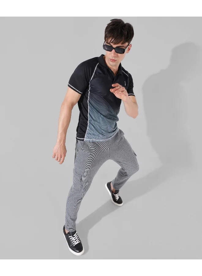 Campus Sutra Men's Black Colourblocked Regular Fit Activewear T-Shirt