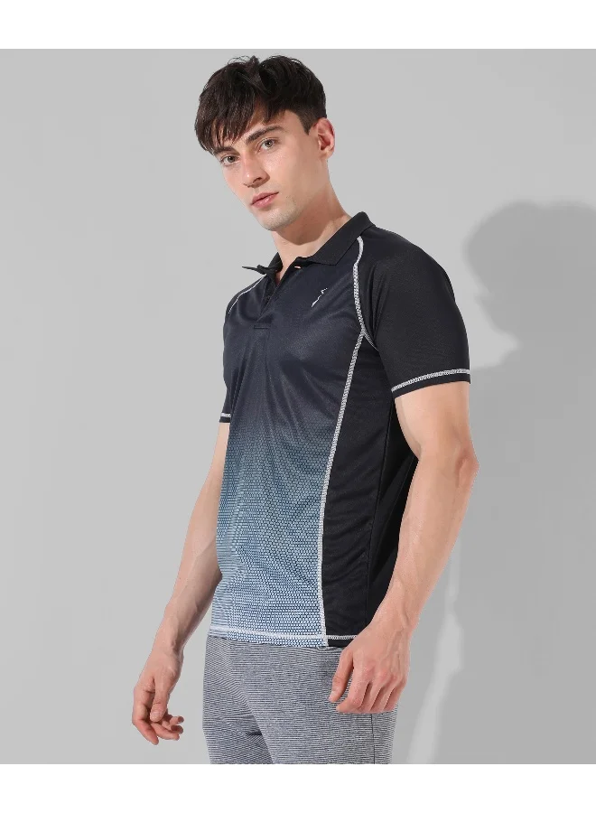 Campus Sutra Men's Black Colourblocked Regular Fit Activewear T-Shirt