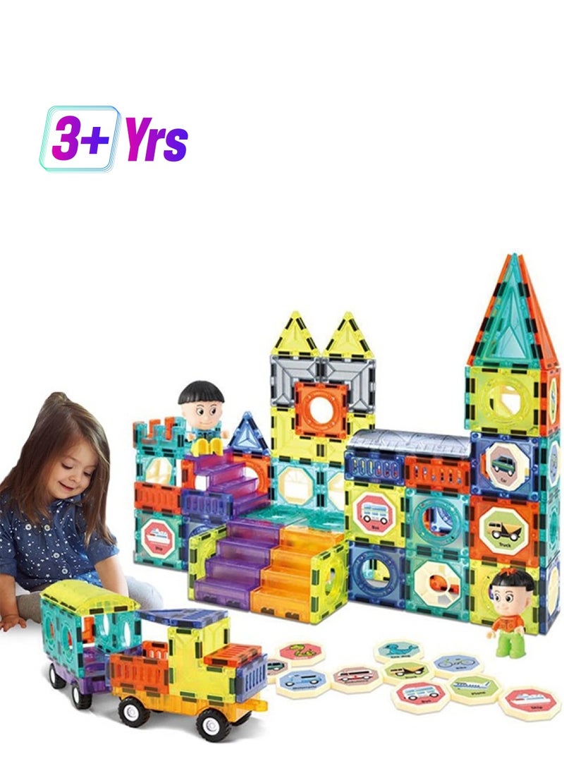Beauenty 139 PCS Magnetic Tiles Building Blocks for Boys and Girls, Construction Toys for Toddlers Kids, Educational 3D Magnet Puzzles  - Image 1