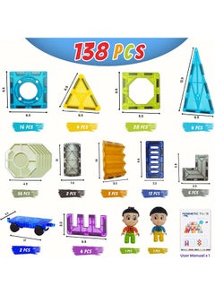 Beauenty 139 PCS Magnetic Tiles Building Blocks for Boys and Girls, Construction Toys for Toddlers Kids, Educational 3D Magnet Puzzles  - Image 4