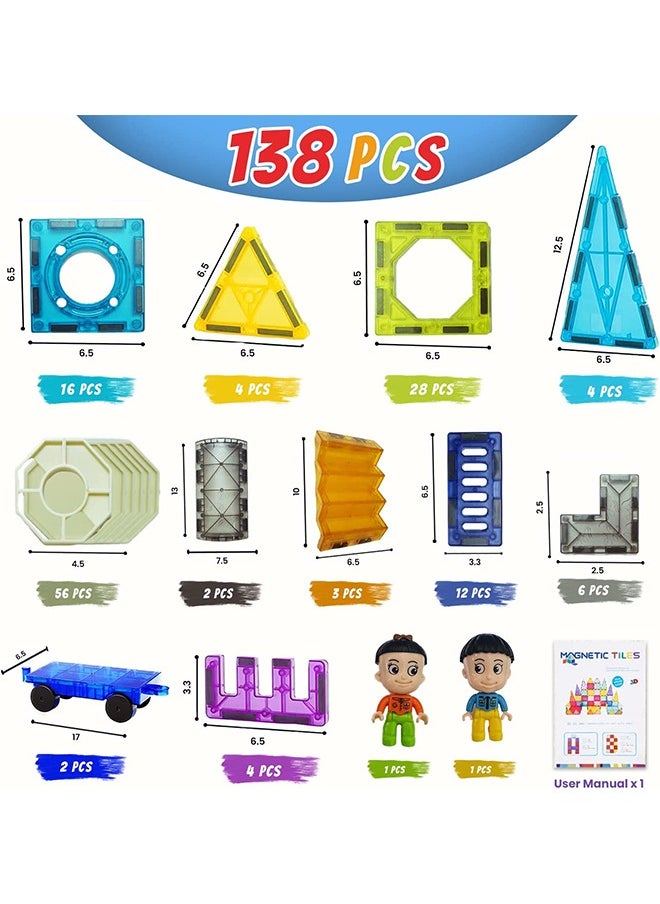 Beauenty 139 PCS Magnetic Tiles Building Blocks for Boys and Girls, Construction Toys for Toddlers Kids, Educational 3D Magnet Puzzles  - Image 4