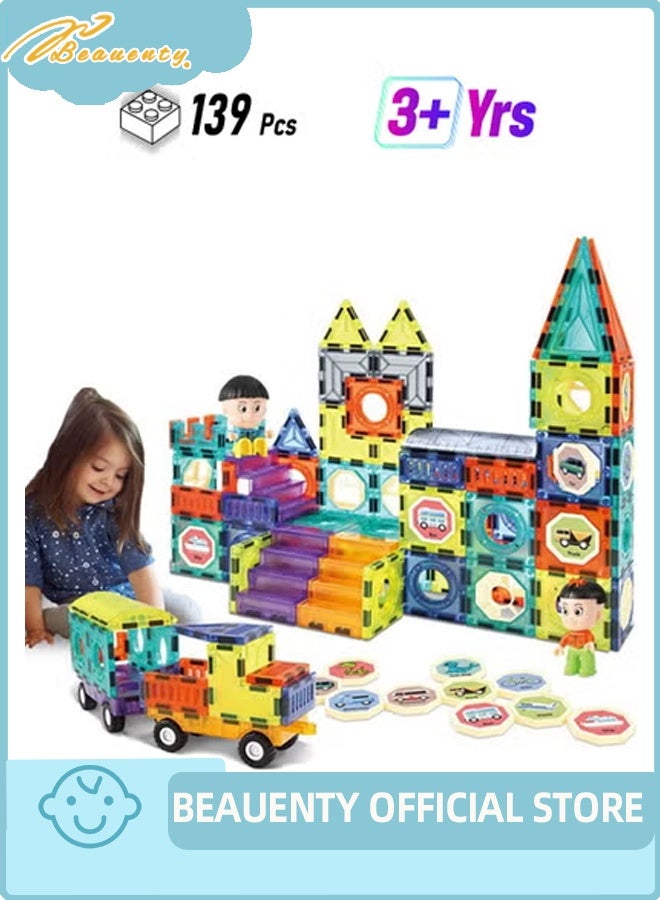 Beauenty 139 PCS Magnetic Tiles Building Blocks for Boys and Girls, Construction Toys for Toddlers Kids, Educational 3D Magnet Puzzles - Image 1