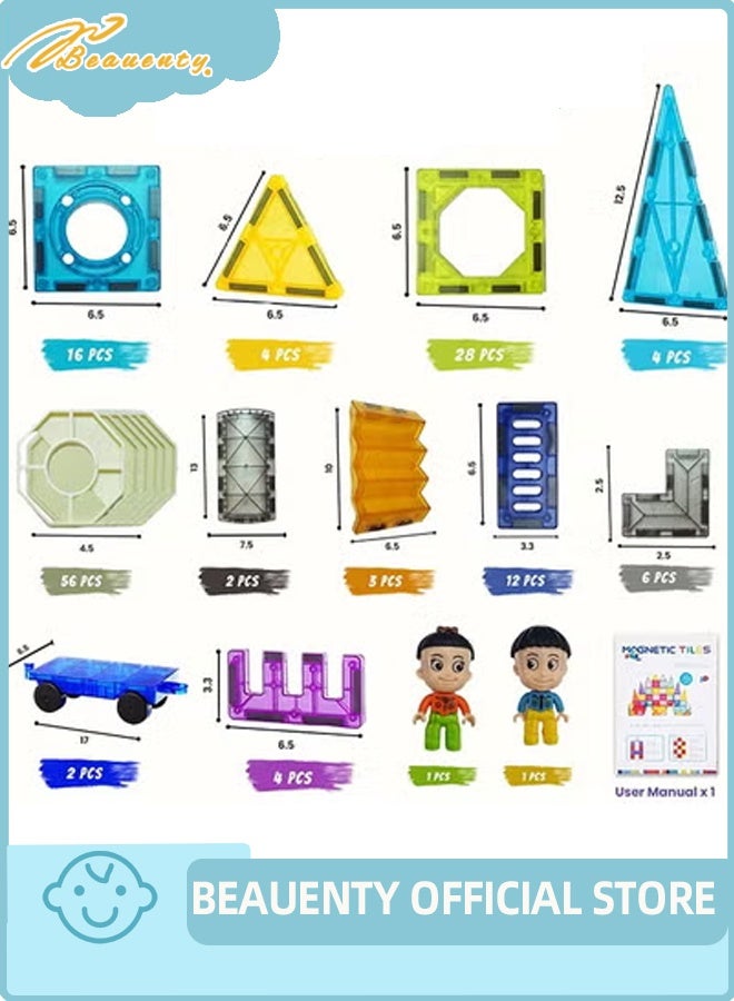 Beauenty 139 PCS Magnetic Tiles Building Blocks for Boys and Girls, Construction Toys for Toddlers Kids, Educational 3D Magnet Puzzles - Image 4
