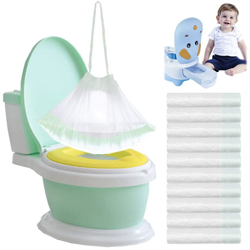 Anyumocz 100 Pack Potty Chair Liners Disposable,Drawstring Training Toilet Seat Liner Bags Cleaning Bag for Kids Toddlers Outdoors Travel - Image 1
