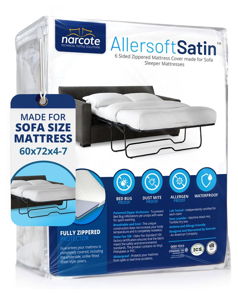 Allersoft Queen Sleeper Sofa Mattress Cover with Secure Locking Zipper Creates a Natural Seal On All Sides of Your PullOut Sofa Mattress from Liquids Dust Pet Dander Pollen60x72 Fits 47 Deep