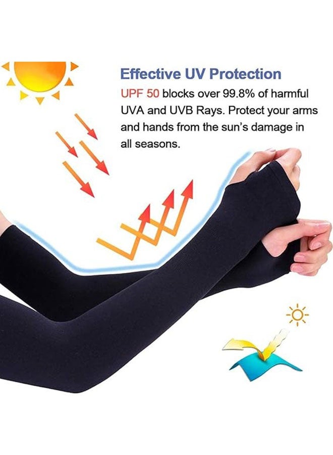 5 أزواج ذراع الأكمام مع حماية الأشعة فوق البنفسجية من الشمس, التبريد الرياضي ذراع التنفس الأكمام الضغط للرجال والنساء, الأكمام الطويلة الجليد ذراع يغطي ركوب الدراجات البيسبول كرة السلة القيادة, حجم واحد, أسود - Image 3