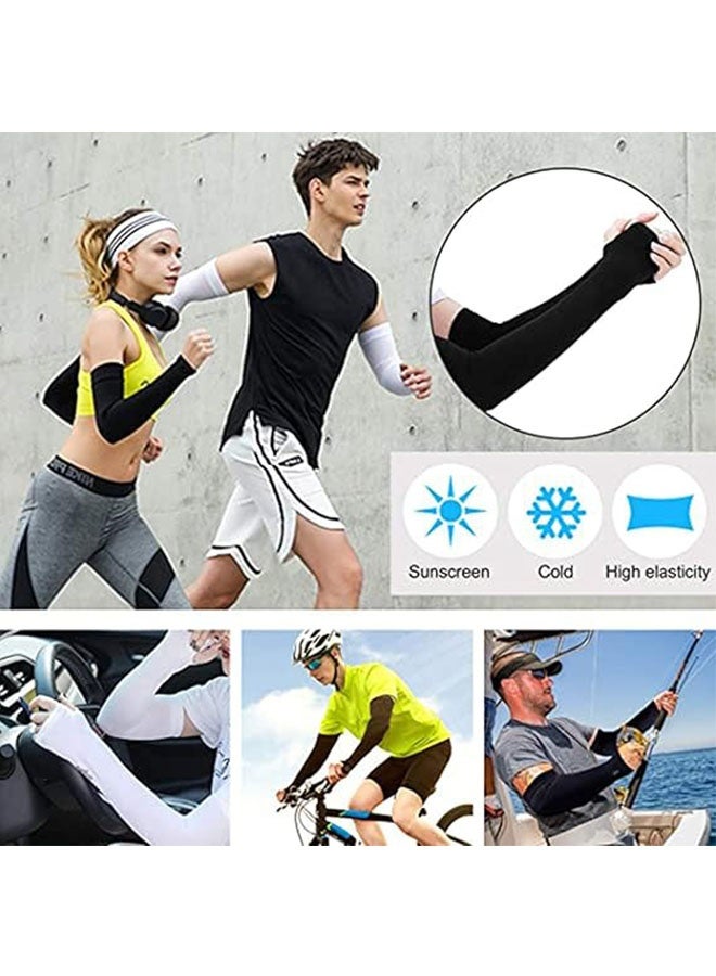 5 أزواج ذراع الأكمام مع حماية الأشعة فوق البنفسجية من الشمس, التبريد الرياضي ذراع التنفس الأكمام الضغط للرجال والنساء, الأكمام الطويلة الجليد ذراع يغطي ركوب الدراجات البيسبول كرة السلة القيادة, حجم واحد, أسود - Image 5