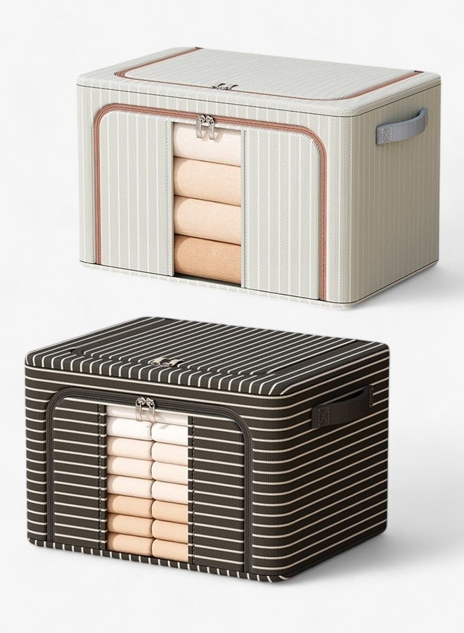 NKX 2 Piece Fabric Quilt Storage Box with Lid, Large Capacity, Moisture Proof and Dust Proof Folding Storage Cabinet with Sturdy Handles, Ideal for Quilt Organizing, Zip Closure (50*40*33 cm) - Image 1