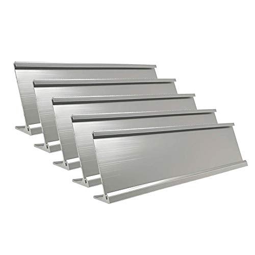 Icomecn 2" x 10" Aluminum Name Plate Desk Holder, Office Business Desk Sign Holder Desktop-5 Pack (Silver) - Image 1