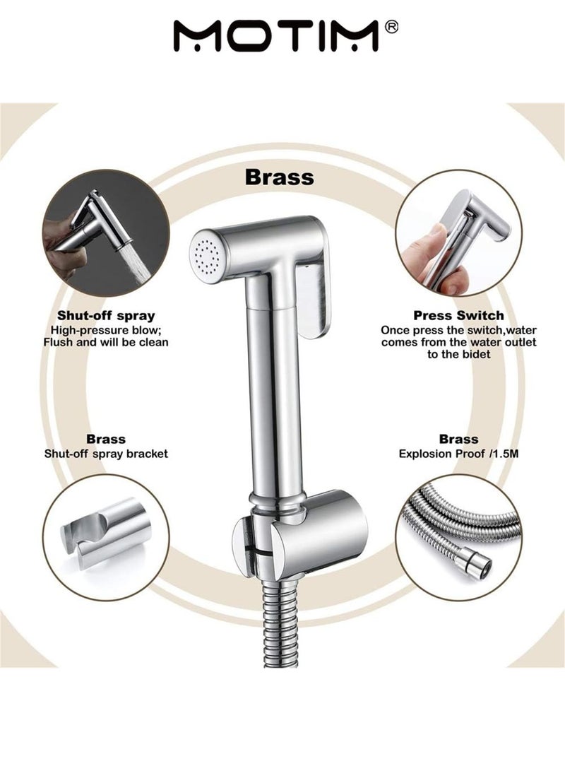 Motim Handheld Bidet Sprayer Shattaf Set Muslim Shower with 1.5m Bidet Hose and Holder No Drilling Copper toilet Spray Gun Set for Sprayer Toilet - Image 2
