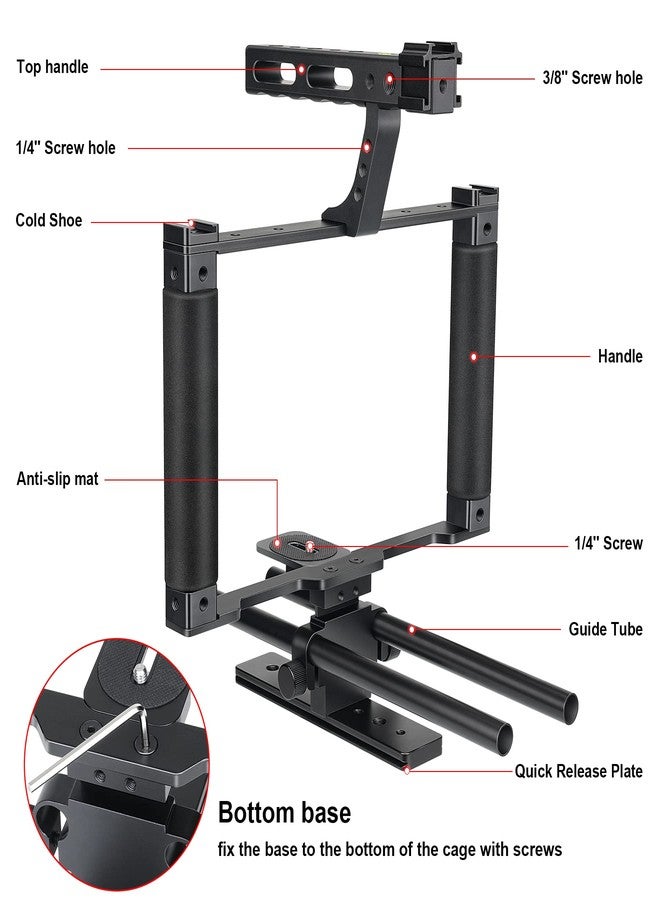 Fantaseal Universal Aluminum Alloy DSLR Mirrorless Camera Camcorder Stabilizer Extension Cage Mount for Mic Monitor Light, Movie Making Rig YouTube Tiktok Vlogging Video Kit w/Phone Holder for Canon Sony Nikon - Image 4