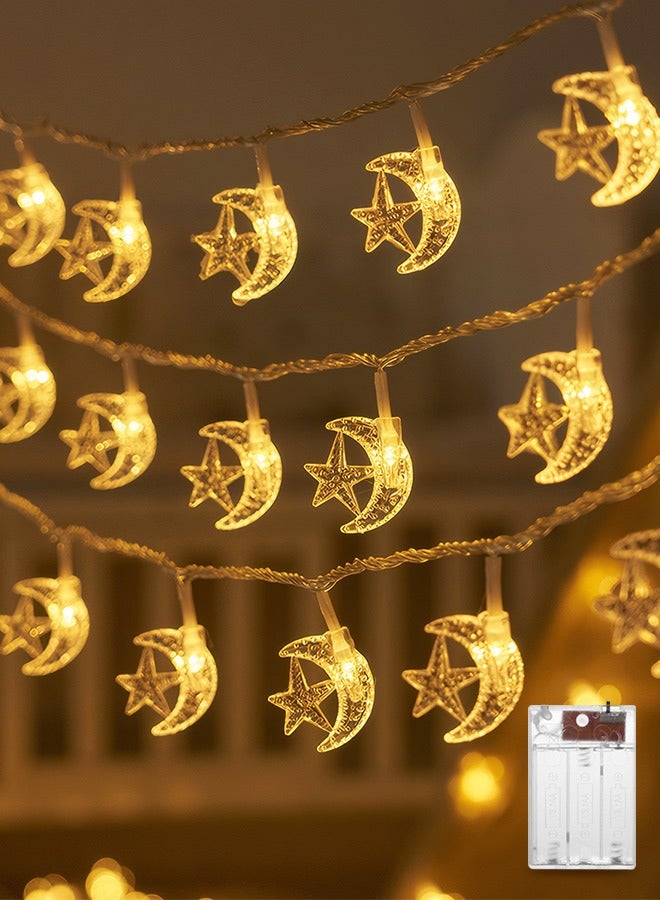 Tersely Diwali Ramadan Decoration Star & Moon String Lights – 3M/9.8FT, 30 LED, Battery Operated, for Eid Mubarak and Muslim Ramadan, Home and Fireplace Décor - Image 1