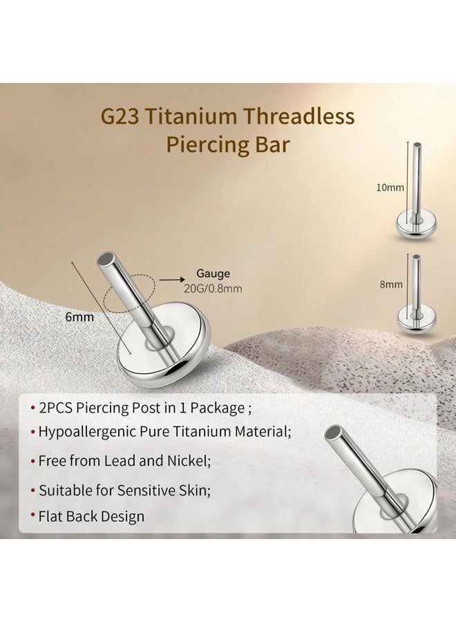 limerencia Titanium Threadless Bar Post for Tragus Body Piercing,16G/18G/20G Press Fit Flat Back Stud Earrings Push in Post Replacement Medusa Helix Couch Piercing Jewelry for Women Men(A Pair) - Image 3