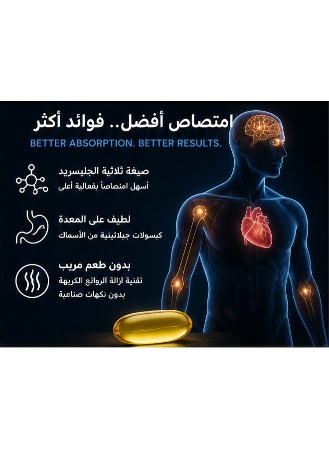 أوميغا كبسولات زيت السمك أوميغا 3 ذات القوة الثلاثية | مكمل غذائي للعائلة لدعم صحة القلب والدماغ والعين والمفاصل - Image 3