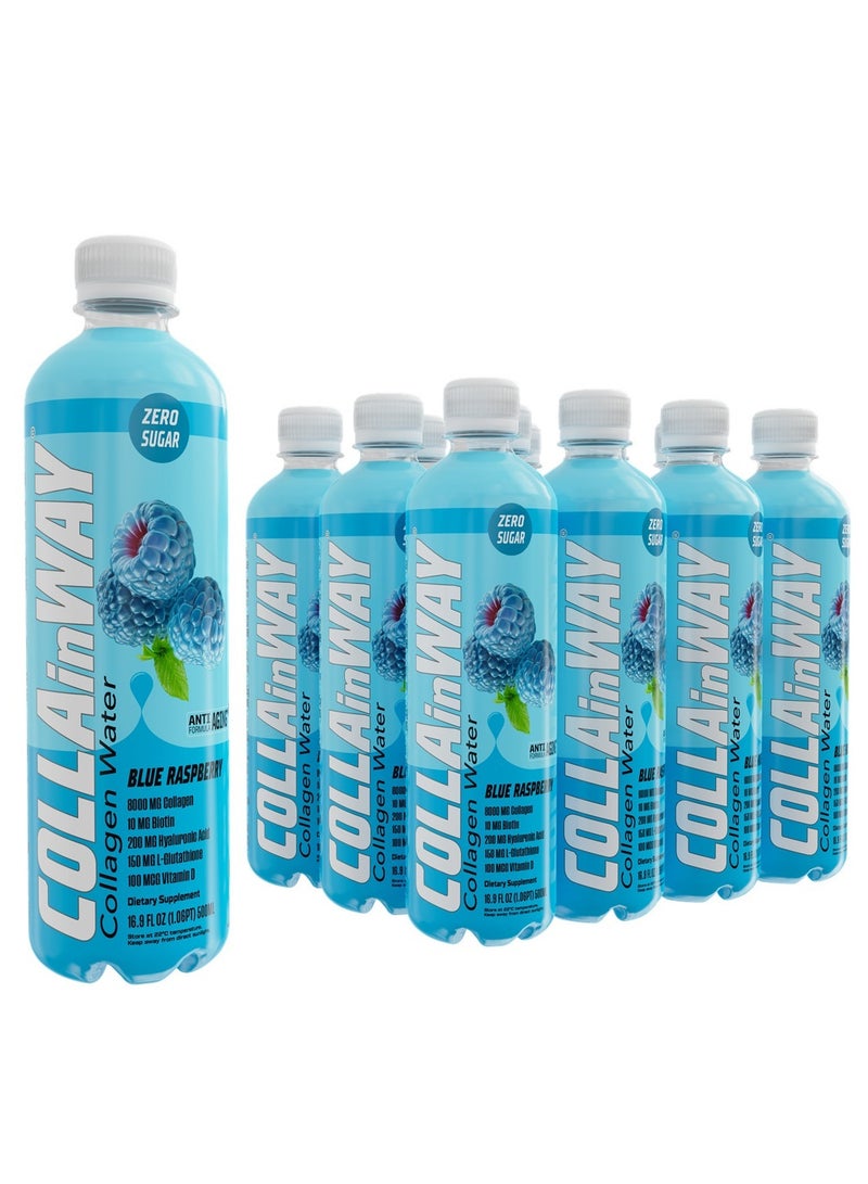 COLLAinWay Premium Collagen Drink 8000mg Blue Raspberry - Zero Sugar , Biotin, Hyaluronic Acid, L-Glutathione, Vitamin D - Support Hair, Skin, Nail & Bone Health, Anti-Aging Hydrating Beauty Beverage Pack of 12  - Image 1