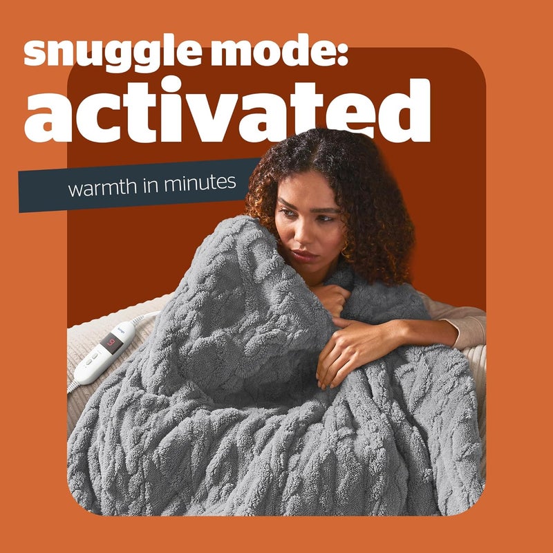 سايلنت نايت بطانية كهربائية دافئة من نوع سايلنتナイト لوكس سوبر كوزي (Silentnight Luxury Super Cosy)، مصنوعة من صوف كثيف وناعم، مزودة بتصميم جاكارد، مناسبة للأرائك والأسرّة المنزلقة. تتميز بتسعة مستويات حرارة مختلفة، سرعة تسخين عالية، وإيقاف آمن للجهاز. يمكن غسلها في الغسالة الأتوماتيكية. - Image 2