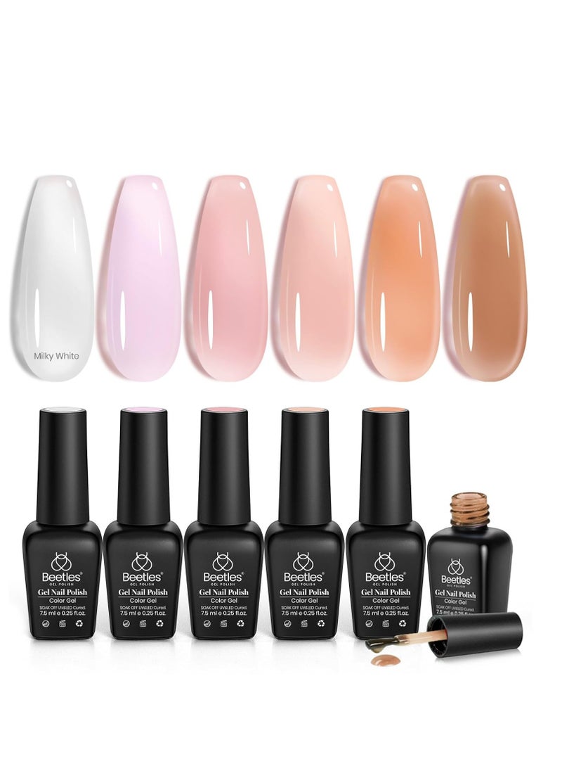 beetles Gel Polish beetles Gel Polish 6 Colors Jelly Gel Nail Polish Set Gift, Milky White Sheer Pink Nude Brown Translucent Soak Off Uv Nail Gel Diy Art for Girls Women Ultimate Monochrome Collection  - Image 1