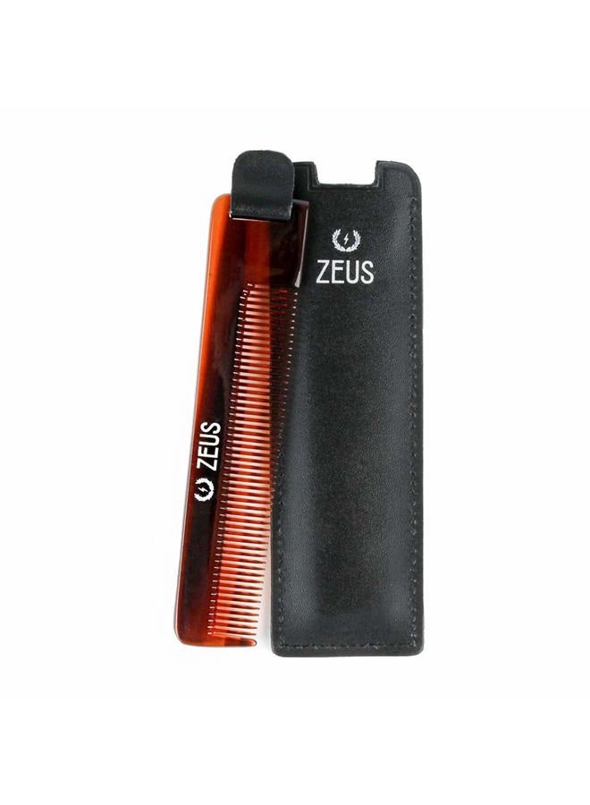 Zeus Pocket Beard Comb with Leather Sheath, Handmade Saw-Cut Pocket Beard & Mustache Comb with Travel Storing Case (U11) - Image 1