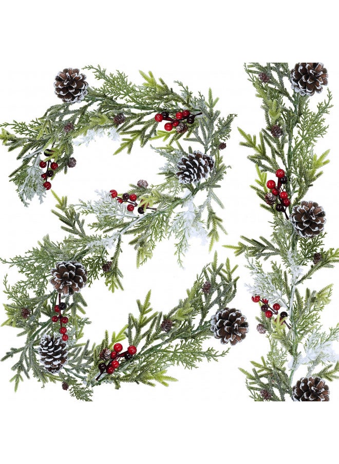 Winlyn - Winlyn 2 Pack 6' Snowy Artificial Pine and Cedar Christmas Garland Pine Cones Red Berries Winter Greenery Garland Christmas Wedding Winter Seasonal Holiday Table Runner Centerpiece Mantel Decoration - Image 1