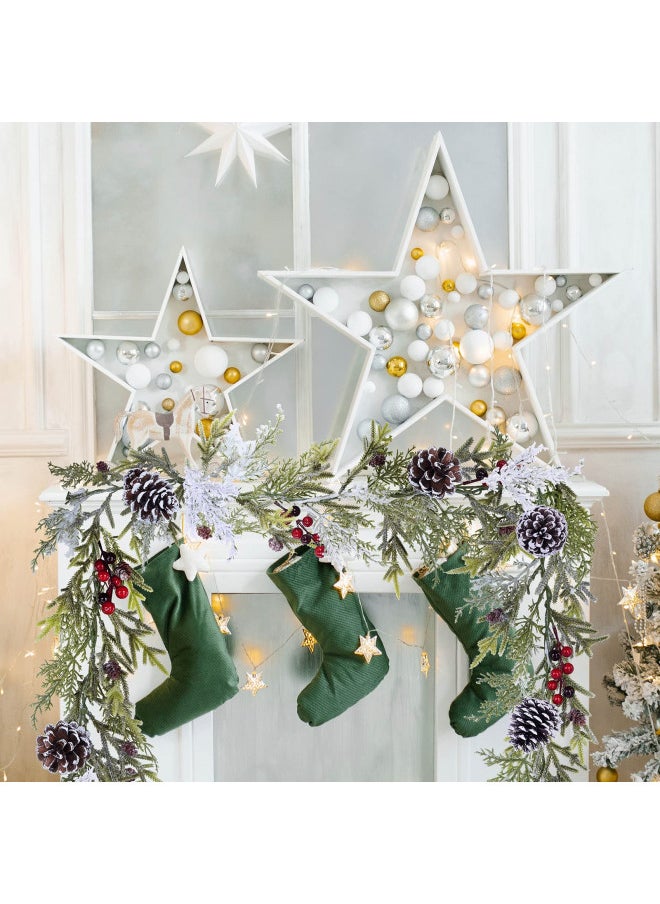 Winlyn - Winlyn 2 Pack 6' Snowy Artificial Pine and Cedar Christmas Garland Pine Cones Red Berries Winter Greenery Garland Christmas Wedding Winter Seasonal Holiday Table Runner Centerpiece Mantel Decoration - Image 1