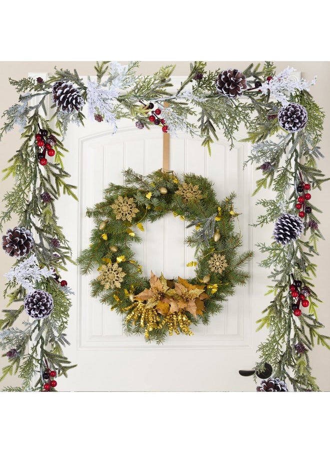 Winlyn - Winlyn 2 Pack 6' Snowy Artificial Pine and Cedar Christmas Garland Pine Cones Red Berries Winter Greenery Garland Christmas Wedding Winter Seasonal Holiday Table Runner Centerpiece Mantel Decoration - Image 1