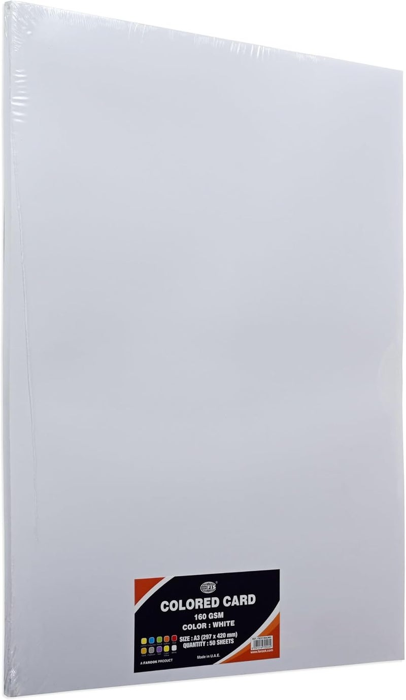 FIS Coloured Cards, 160 GSM, A3 Size (29.7x42.0cm), Pack of 50 Sheets, White Color - Image 5