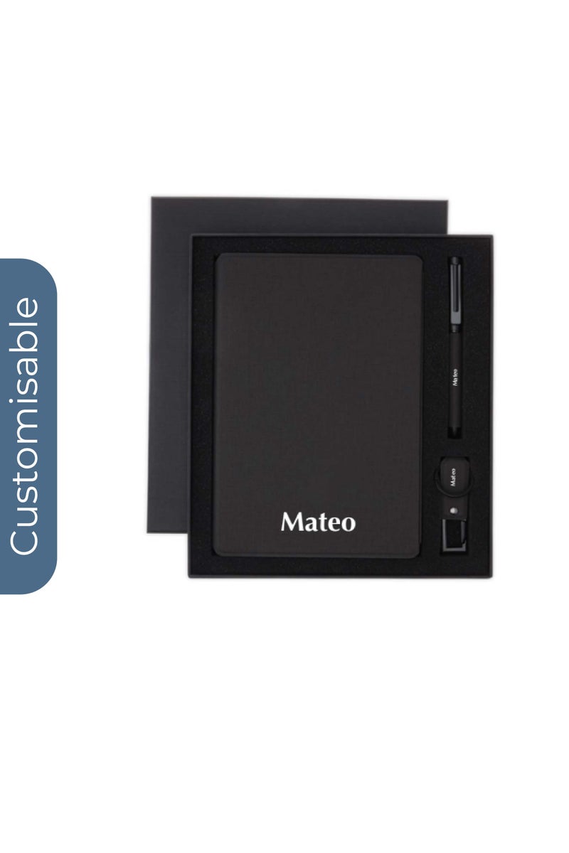SANTHOME Personalised Sustainable Gift Set with Refillable Notebook, Pen & USB Keychain - Black - Image 1
