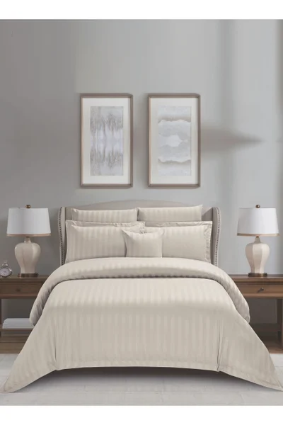 Donetella Striped Comforter Set, King Size (260x240 cm), 8-Piece Hotel Bedding with 350 GSM Filling – Comforter, Comforter Cover, Fitted Sheet, Pillowcases &amp; Cushion Cover