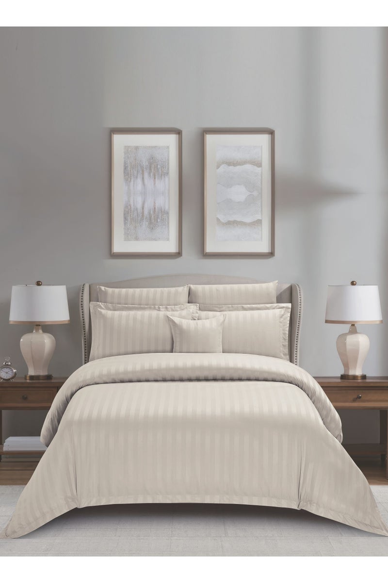 Donetella Striped Comforter Set, King Size (260x240 cm), 8-Piece Hotel Bedding with 350 GSM Filling – Comforter, Comforter Cover, Fitted Sheet, Pillowcases & Cushion Cover  - Image 1