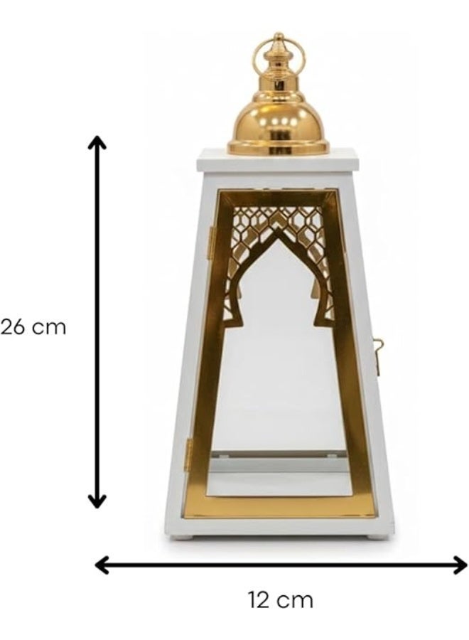 Decorative Wooden Lantern Pyramid Design Golden White 26cm*12cm Perfect for Ramadan and Events - Image 2