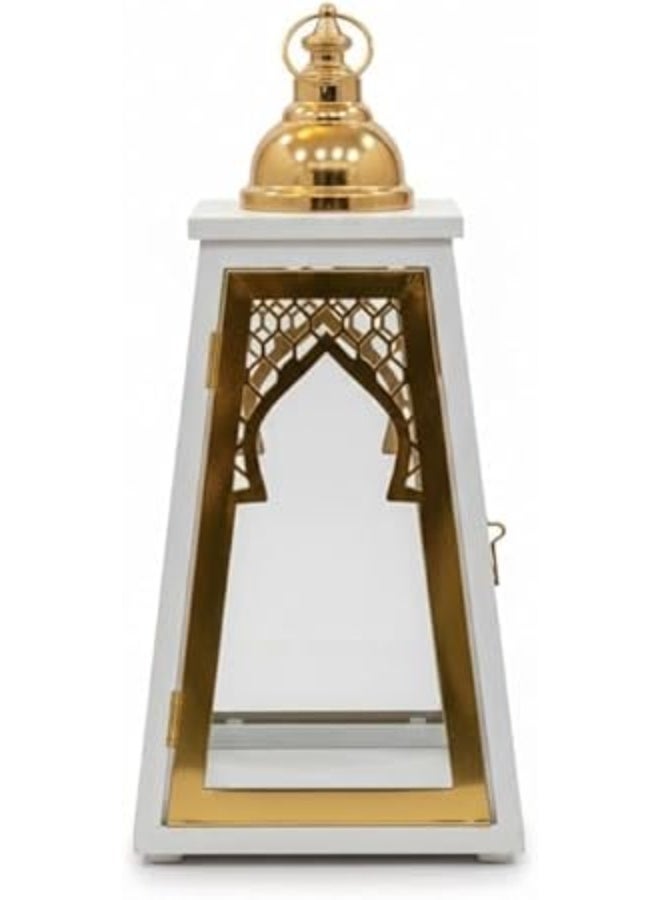 Decorative Wooden Lantern Pyramid Design Golden White 26cm*12cm Perfect for Ramadan and Events - Image 1