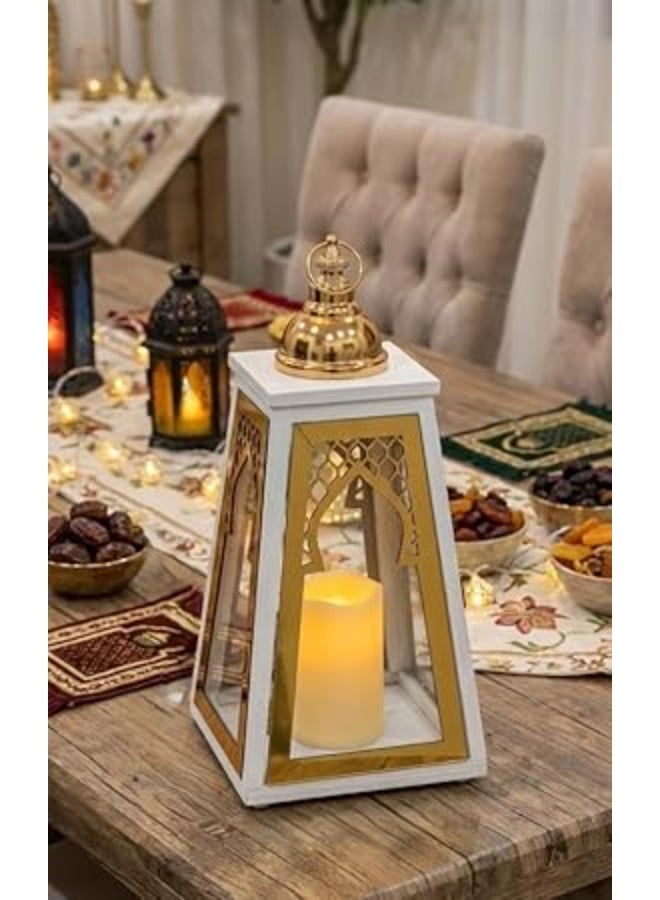 Decorative Wooden Lantern Pyramid Design Golden White 26cm*12cm Perfect for Ramadan and Events - Image 3