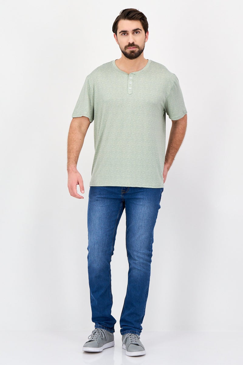 Frye Men Henley Neck Short Sleeve Heather T-Shirt, Sage Green - Image 2