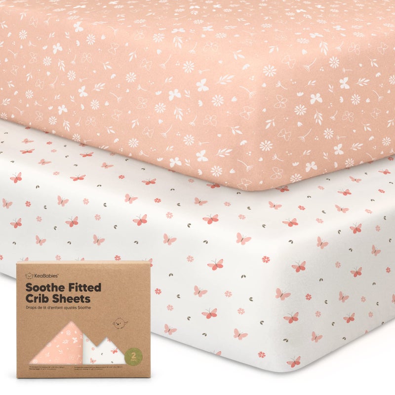 KeaBabies 2Pack Organic Crib Sheets for Boys Girls 52x28 Fitted Crib Mattress Sheet Neutral Breathable Jersey Cotton Cover for Baby Bed Toddler Mattress Soft Cute Prints Butterflies