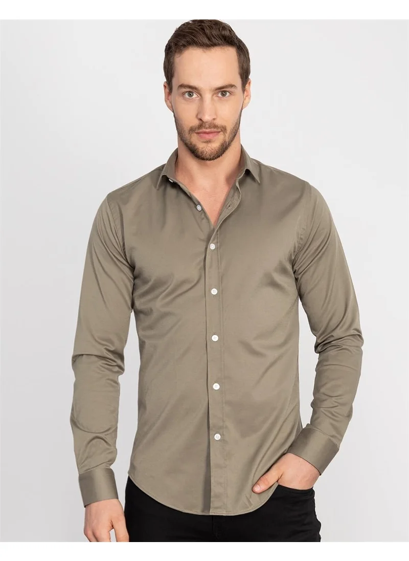 Tudors Slim Fit Lycra Plain Satin Men's Shirt