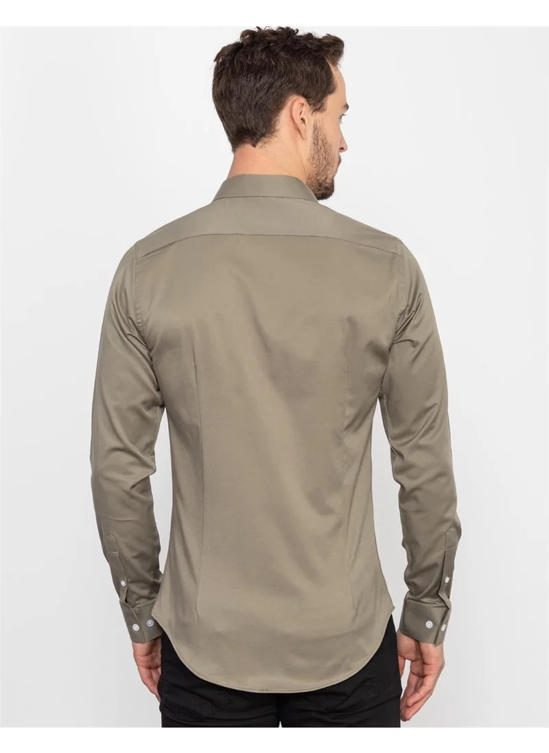 تودورس Slim Fit Lycra Plain Satin Men's Shirt