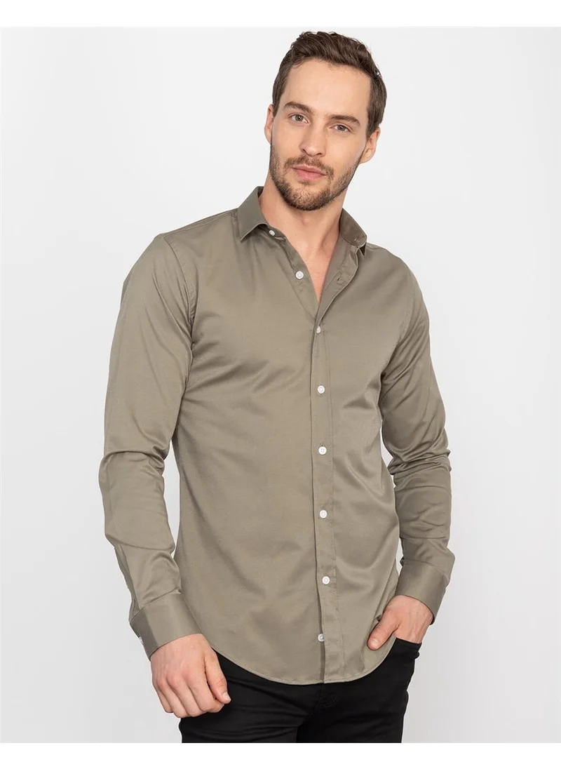 تودورس Slim Fit Lycra Plain Satin Men's Shirt