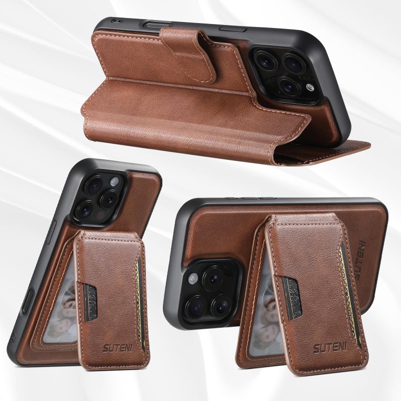 Suteni For Iphone 16 Plus Q05S3 3-In-1 Detachable Vertical Flip Wallet Magsafe Leather Phone Case(Brown) - Image 3