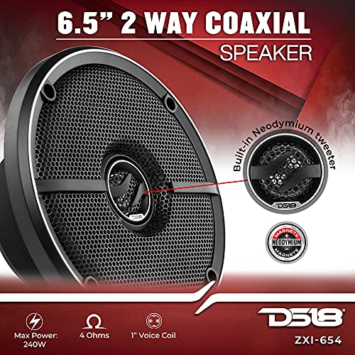 DS18 ZXI-654 6.5" Car Audio Coaxial Car Speakers with Built in Neodymium Tweeter and Kevlar Cone 2 Way 240 Watts Max 4 Ohm - Car Stereo Sound System with Removable Grill (2 Speakers) - Image 2