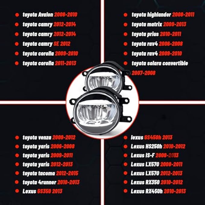 ريحني زوج واحد من مصابيح الضباب LED لسيارة تويوتا كورولا 2009-2013، تاكوما 2012-2015، 4 رانر 2007-2014، راف 4 ماتريكس أفالون، بريوس سولارا فينزا ياريس 2006، سكيون لكزس Gs350 Hs250H IsF - Image 2