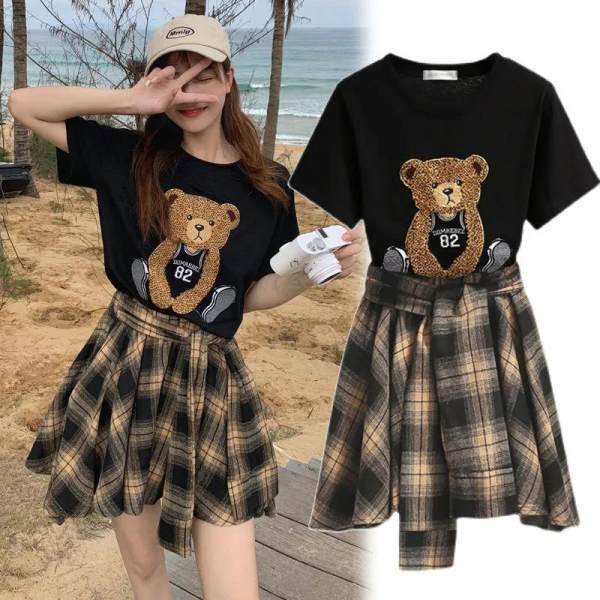 Summer Chic Teddy Tee  Checkered Skirt Set two-piece set - Image 1