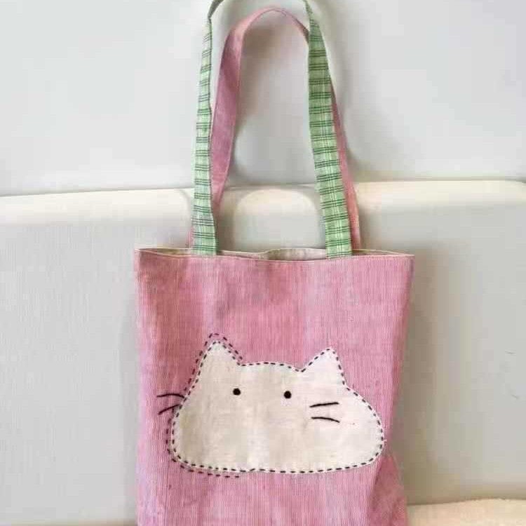 Women's Canvas Shoulder Bag with Cat Print - Image 4