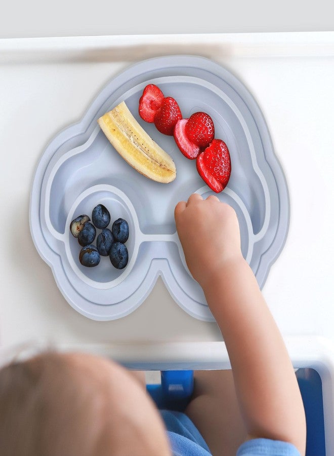Kushies SILIPLATE by Kushies- Unbreakable, Fun Silicone Divided Plate with Suction for Baby and Toddler-Dishwasher + Microwave Safe, and Kids - Blue - Image 3