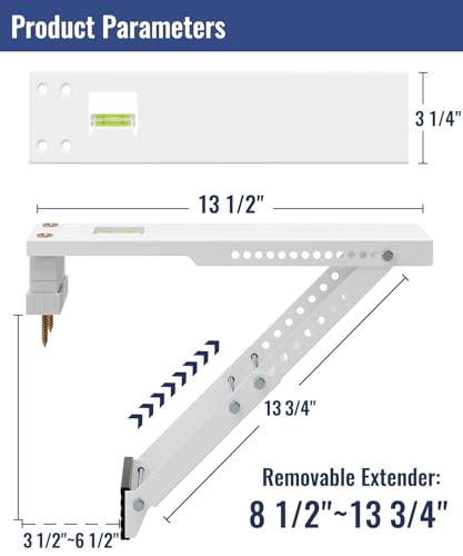 LuckIn Air Conditioner Support Bracket Heavy Duty Window AC Bracket Universal Fit for 500012000 BTU AC Units Holds Up to 85lbs Adjustable Extender Leg Builtin Bubble Spirit Level - Image 3